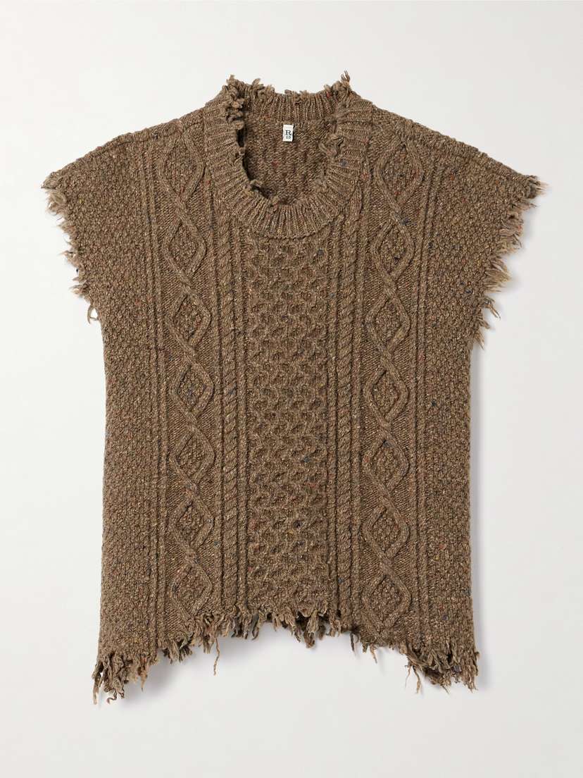 R13 Boyfriend Frayed Cable-knit Wool-blend Vest