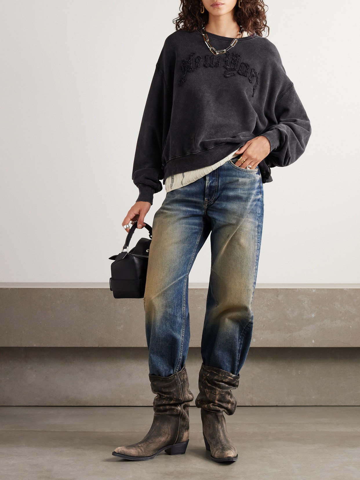 R13 Balloon Oversized Appliquéd Cotton And Lyocell-blend Jersey Sweatshirt In Black