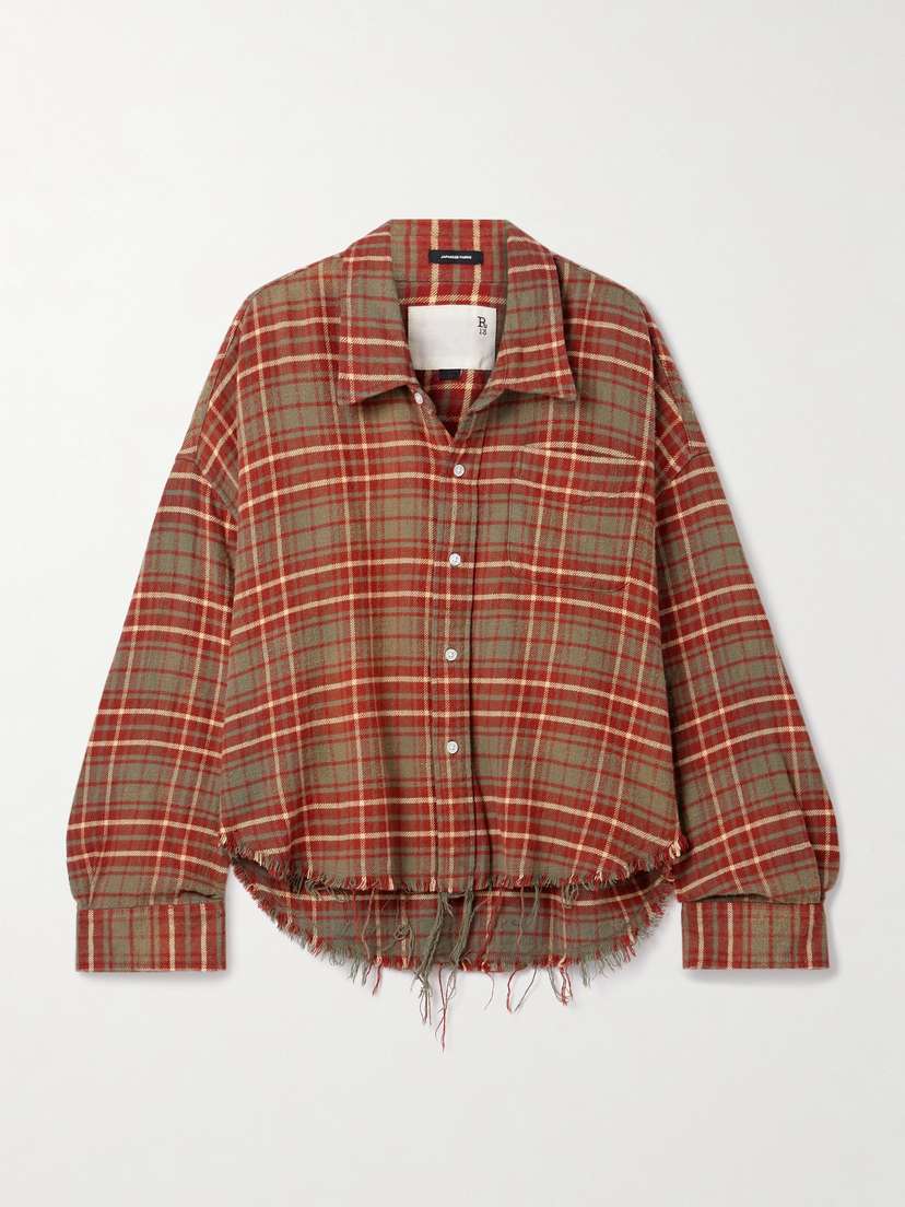 R13 Frayed Checked Cotton-flannel Shirt