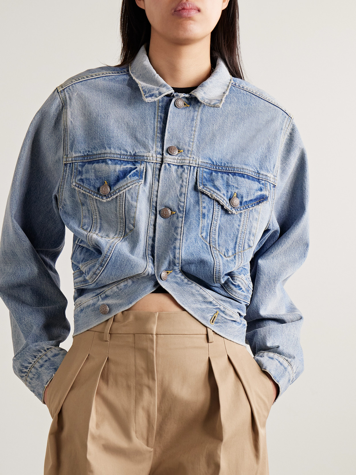 R13 Wrap Around Trucker Jacket In Blue