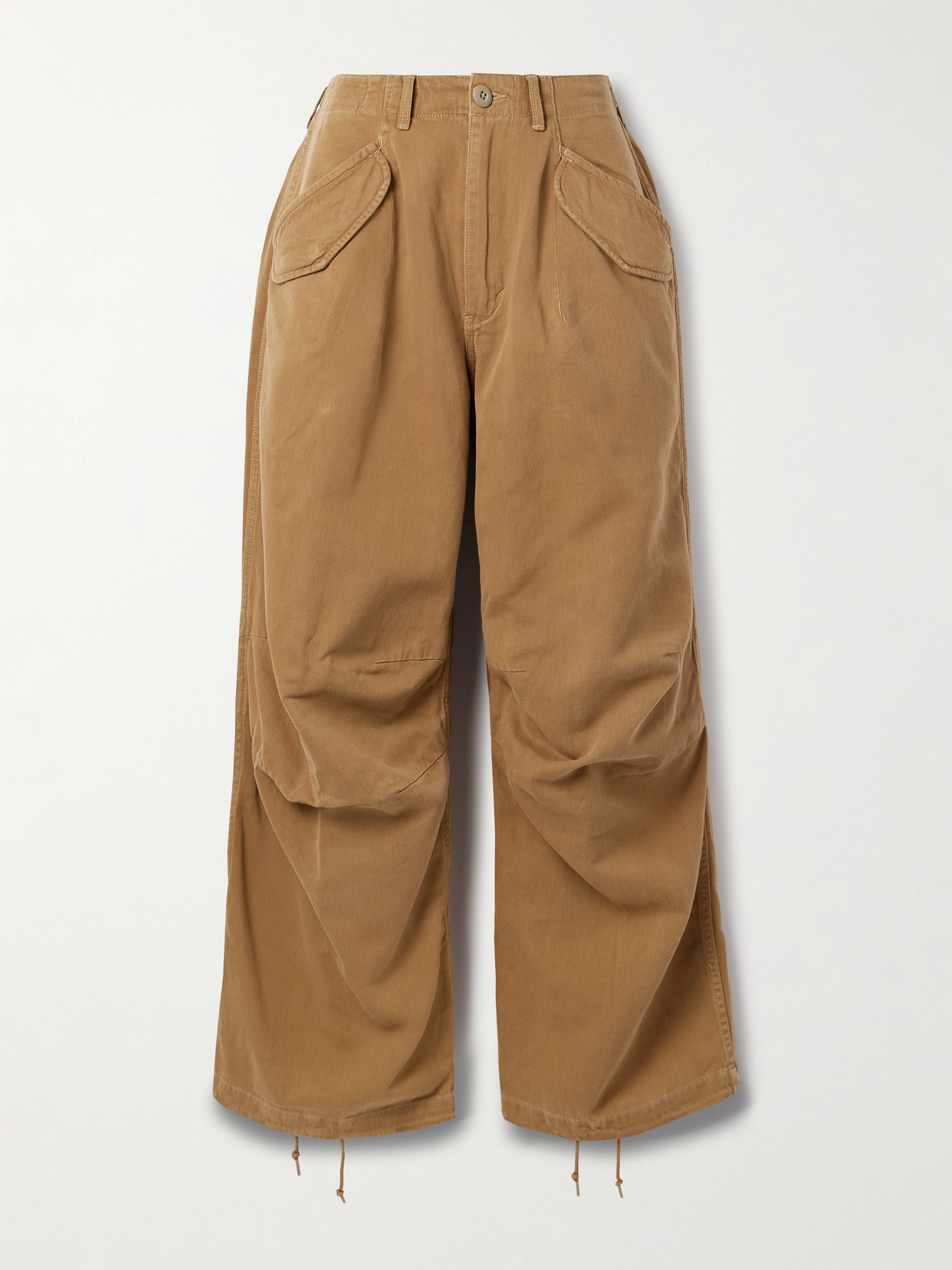 R13 Gathered Cotton-twill Straight-leg Pants In Brown