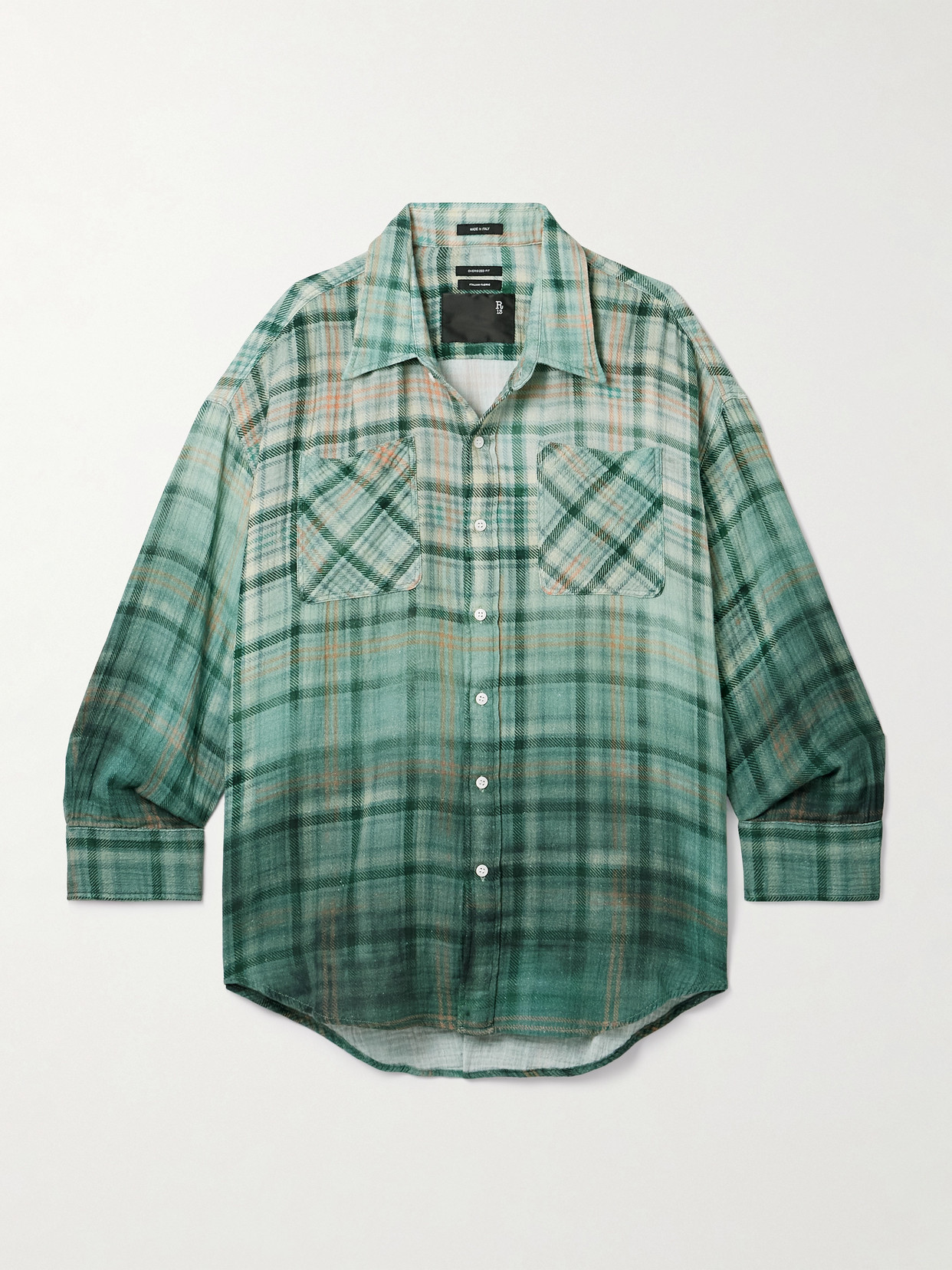 R13 Drop Neck Checked Slub Cotton Shirt In Green