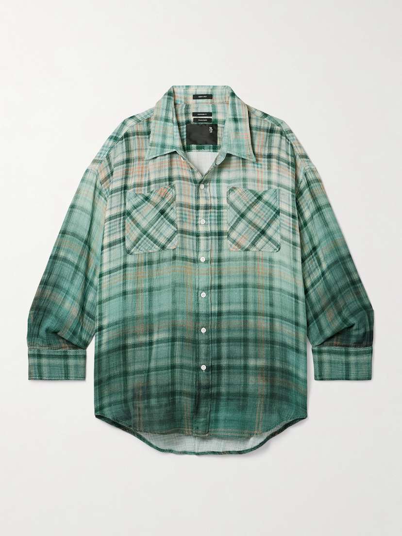 R13 Drop Neck Checked Slub Cotton Shirt