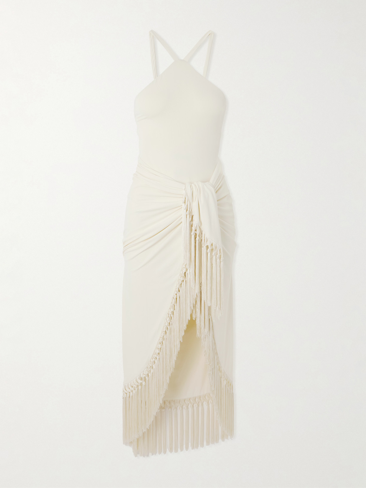 Taller Marmo Hera Artisanal Swimsuit And Tasseled Pareo Set In White