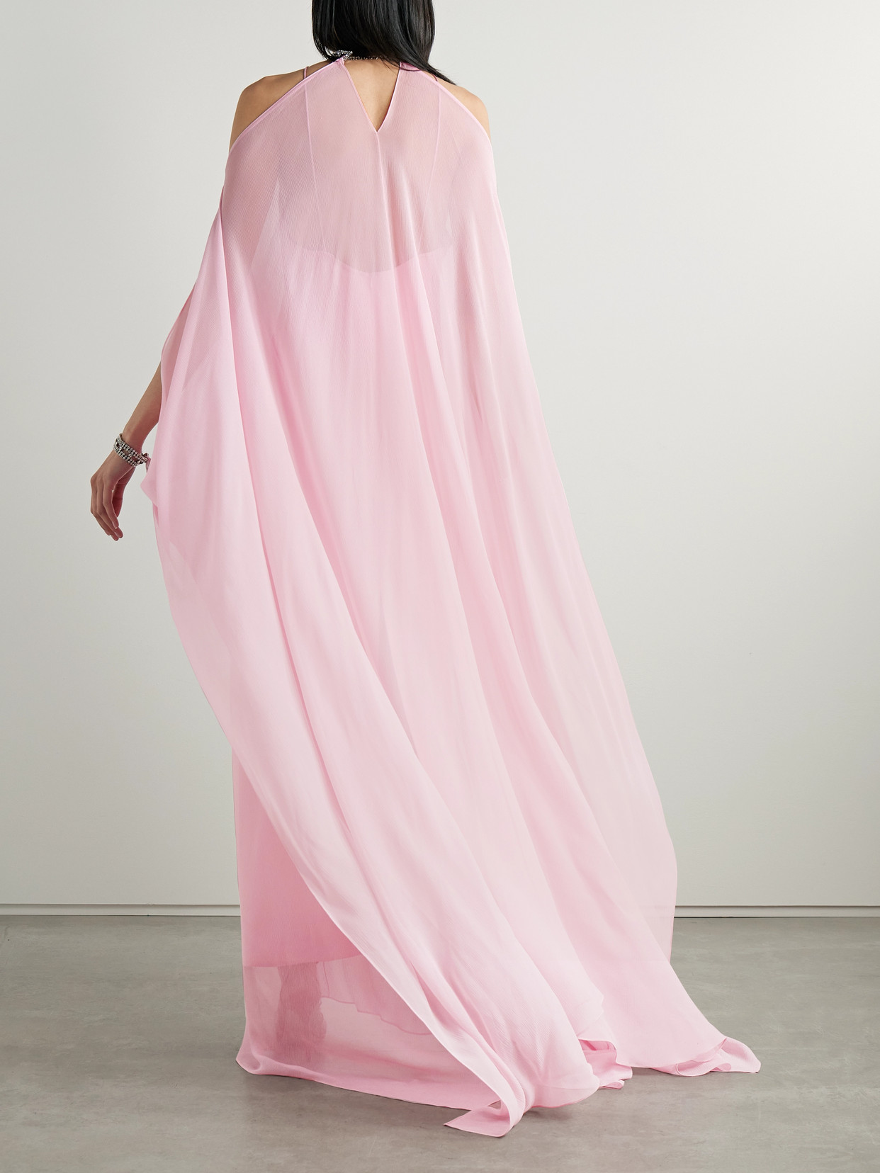 Taller Marmo Sza Sza Cape-effect Cold-shoulder Crystal-embellished Silk-crepon Gown In Purple