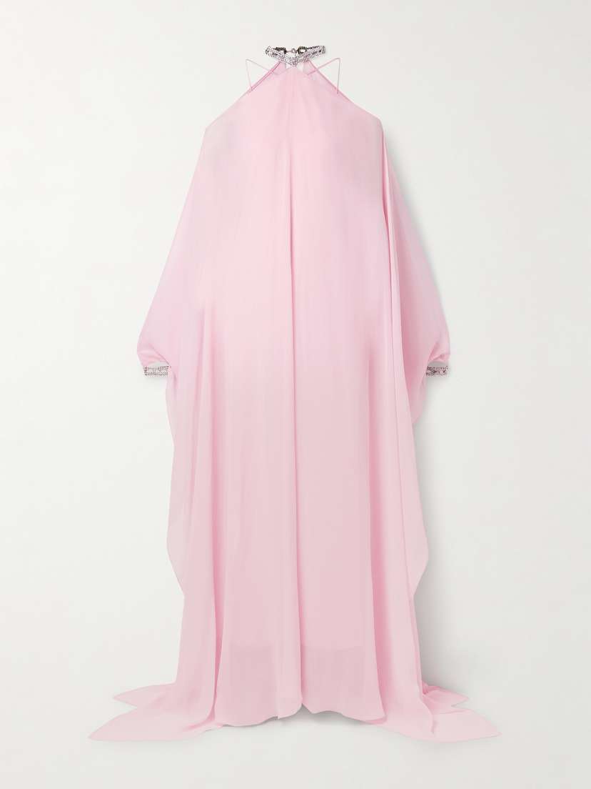 Taller Marmo Sza Sza Cape-effect Cold-shoulder Crystal-embellished Silk-crepon Gown