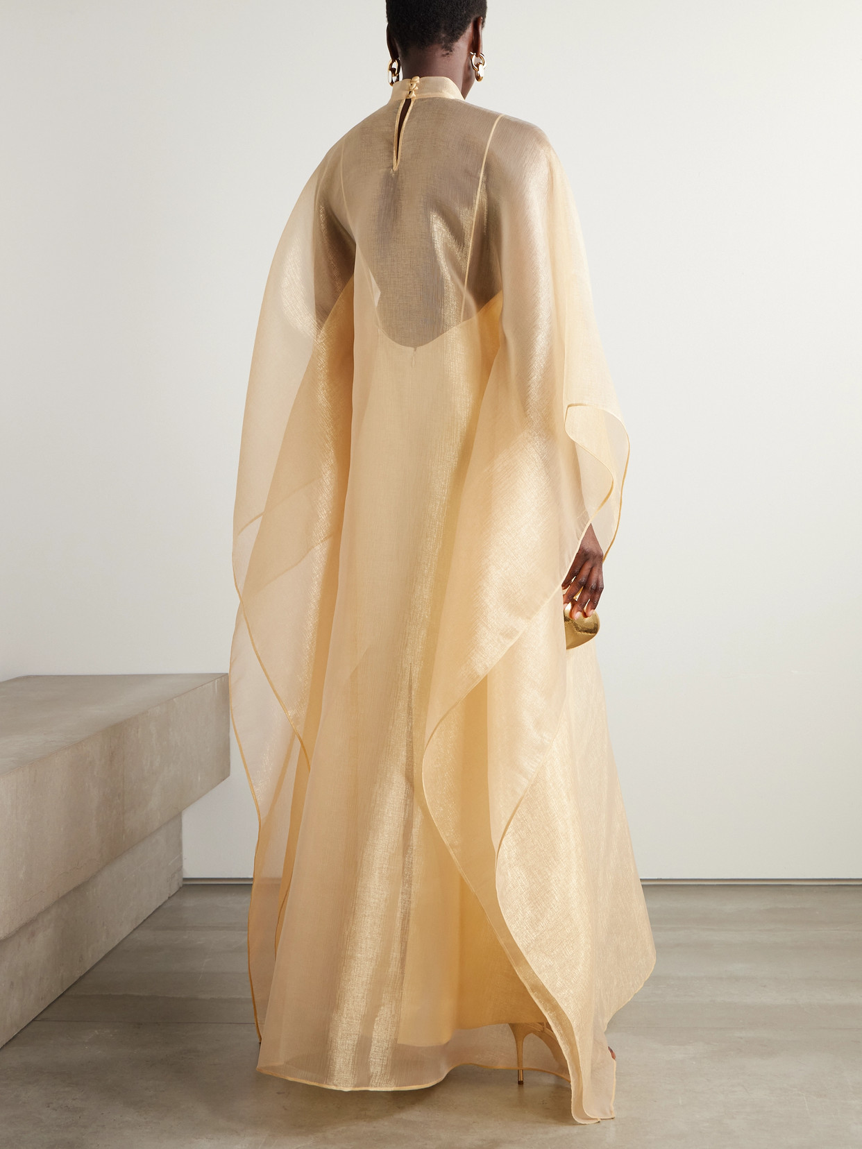 Taller Marmo Sphinx Draped Metallic Organza Gown In Neutral