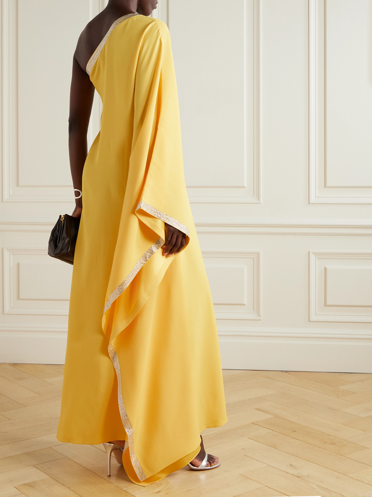 Taller Marmo Betsy One-shoulder Swarovski Crystal-embellished Crepe Gown In Yellow