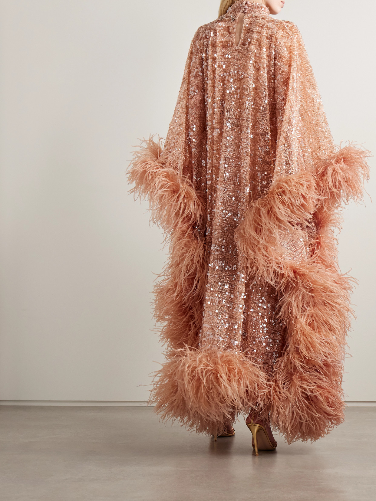 Taller Marmo Casta Diva Sublime Oversized Feather-trimmed Sequined Tulle Gown In Pink