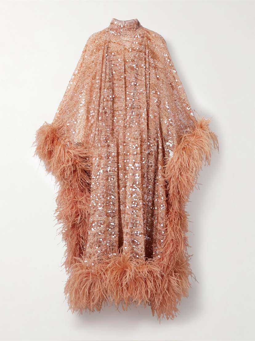 Taller Marmo Casta Diva Sublime Oversized Feather-trimmed Sequined Tulle Gown