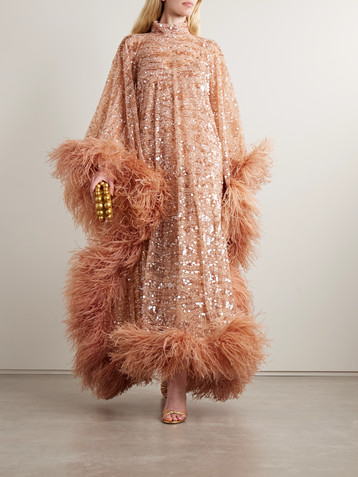 Taller Marmo Casta Diva Sublime oversized feather-trimmed sequined tulle gown