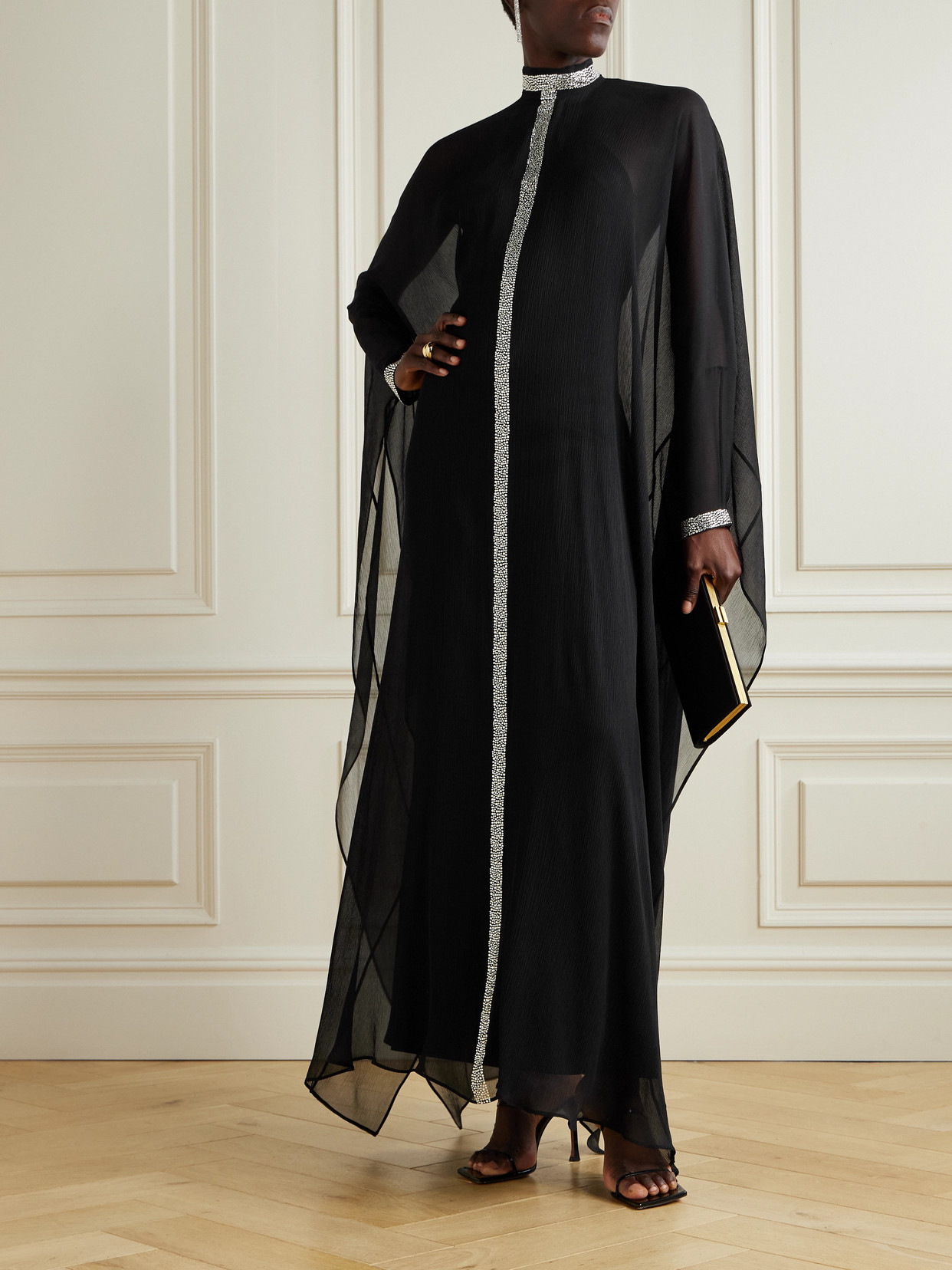 Taller Marmo Parthenon Swarovski Crystal-embellished Silk-crepon Gown In Black