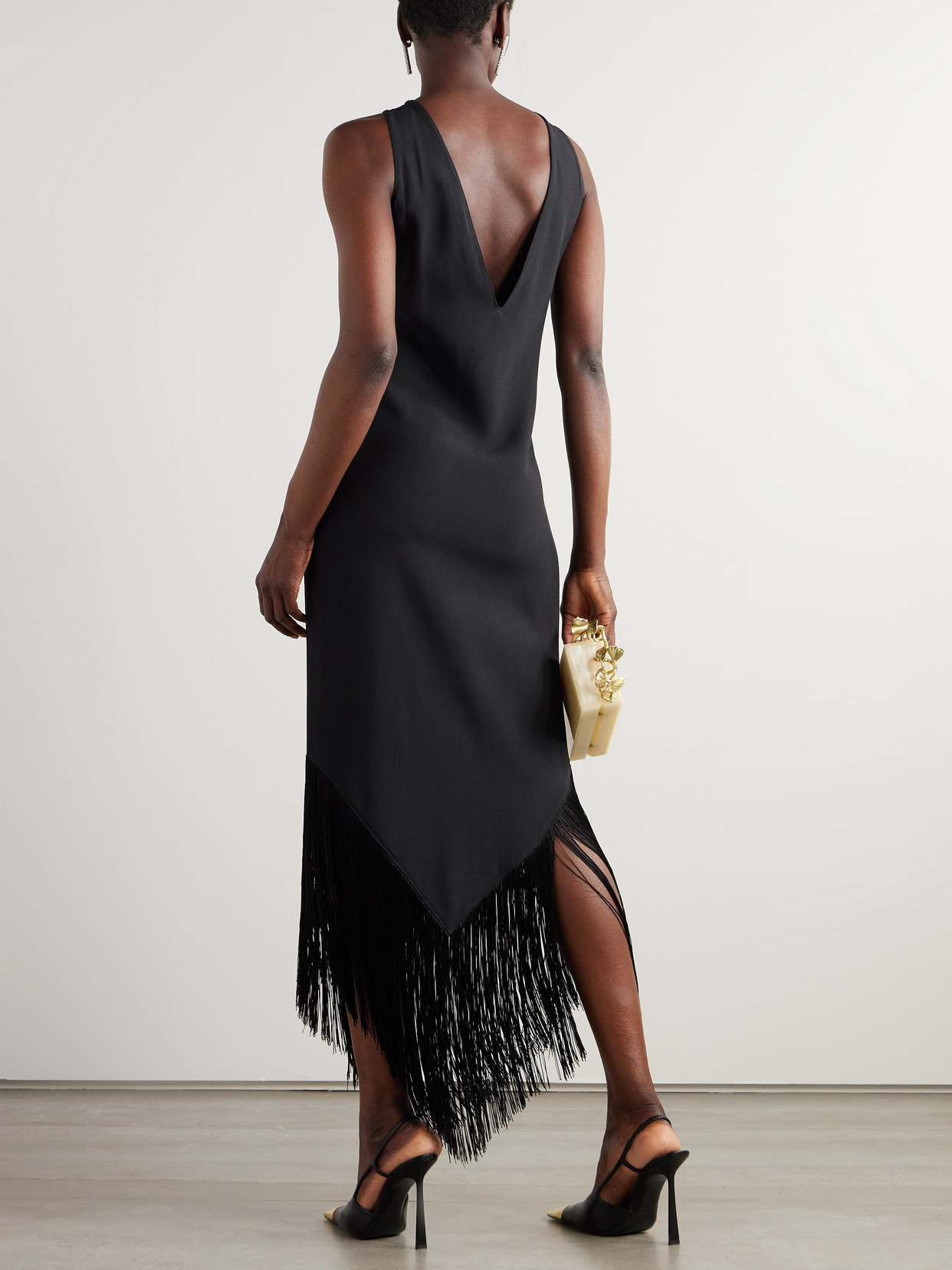 Taller Marmo Taormina Fringed Crystal-embellished Crepe Gown In Black
