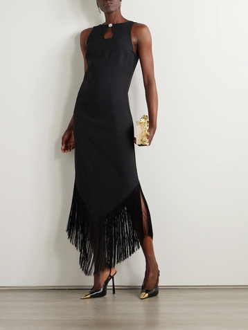 Taller Marmo Taormina fringed crystal-embellished crepe gown