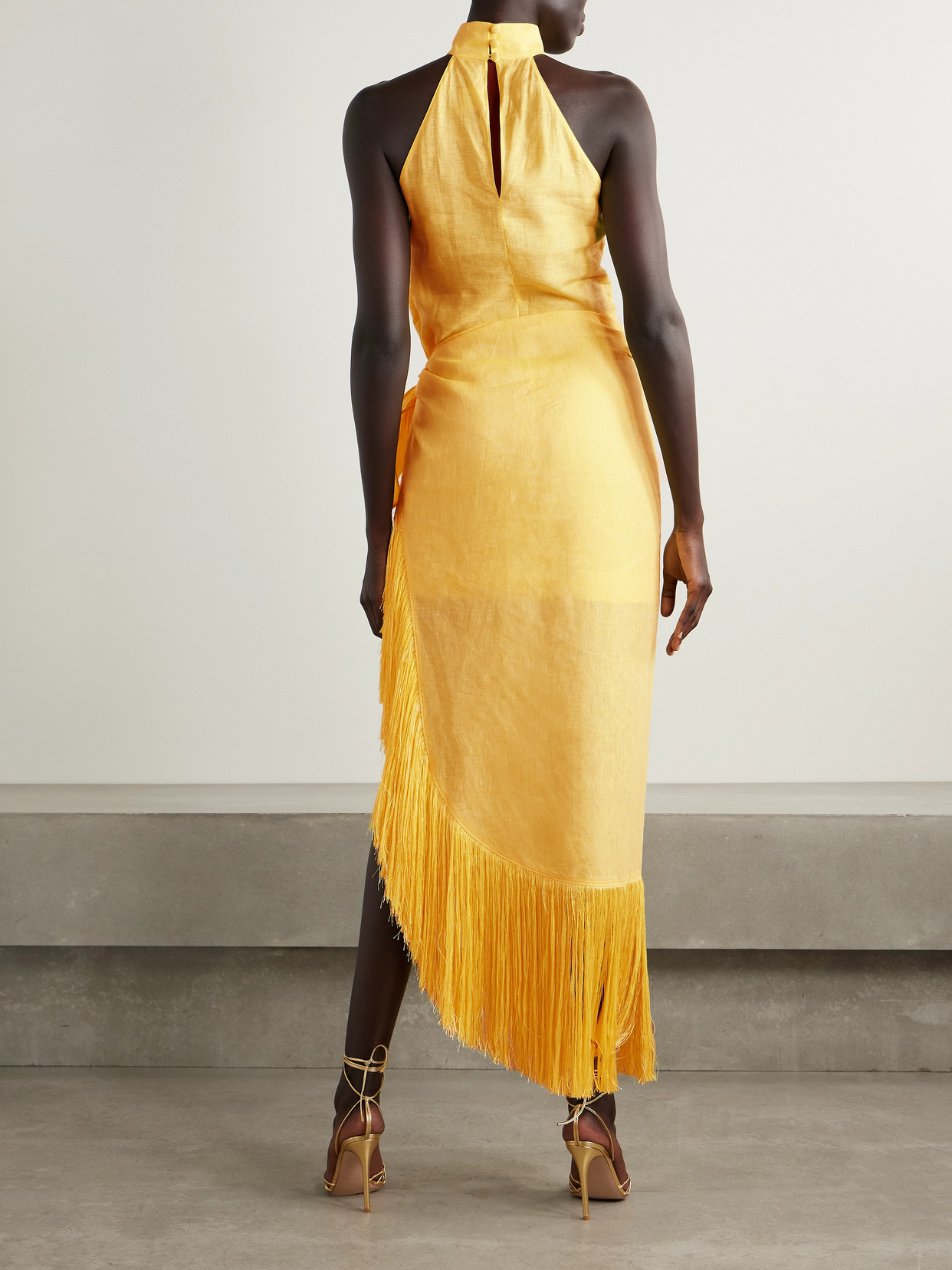 Taller Marmo Athena Wrap-effect Fringed Linen Midi Dress