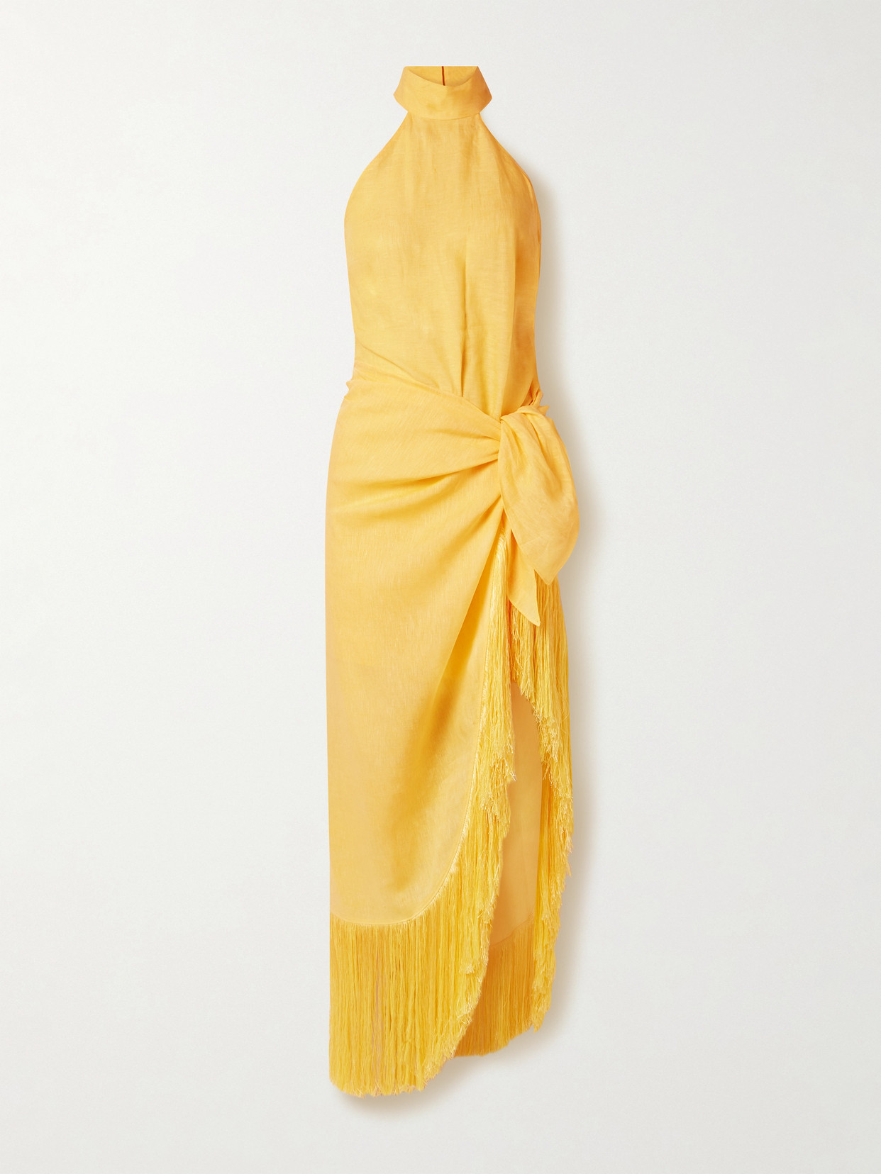 Taller Marmo Athena Wrap-effect Fringed Linen Midi Dress