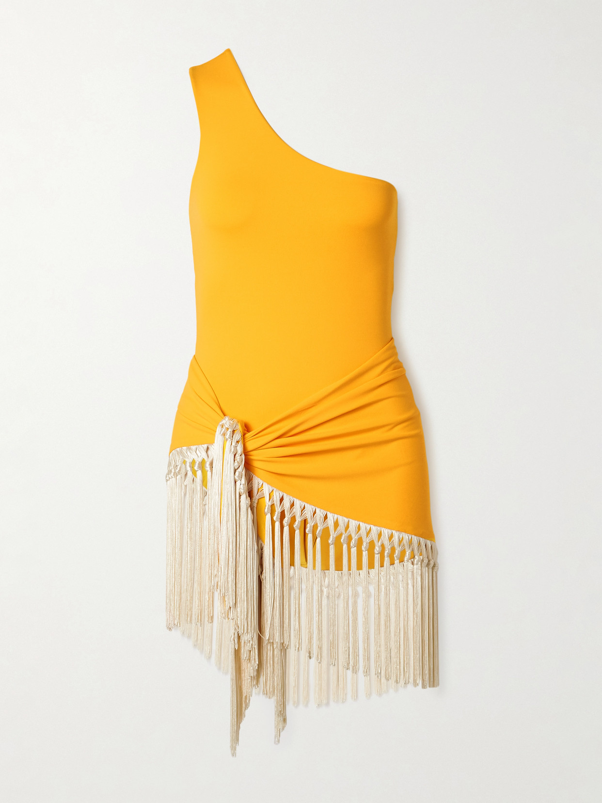 Taller Marmo Yacare One-shoulder Swimsuit And Fringed Pareo Set In Yellow