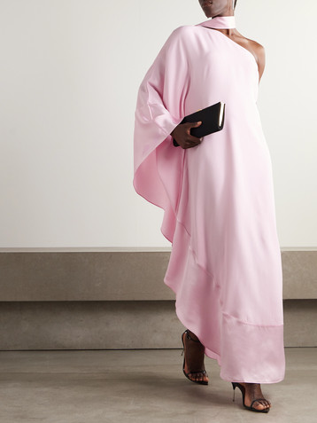 Taller Marmo Olympia one-sleeve satin-trimmed crepe gown