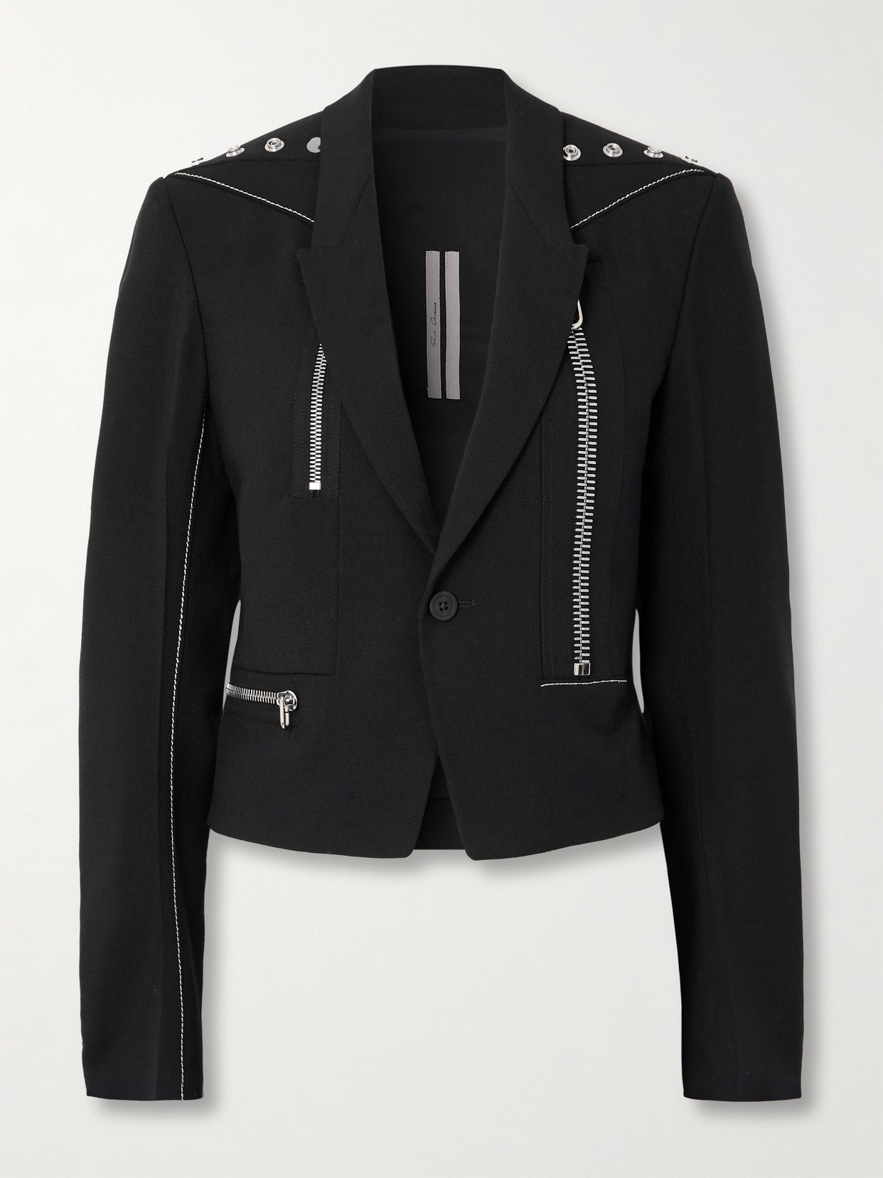 Rick Owens Alice Embellished Grain De Poudre Wool Jacket In Black