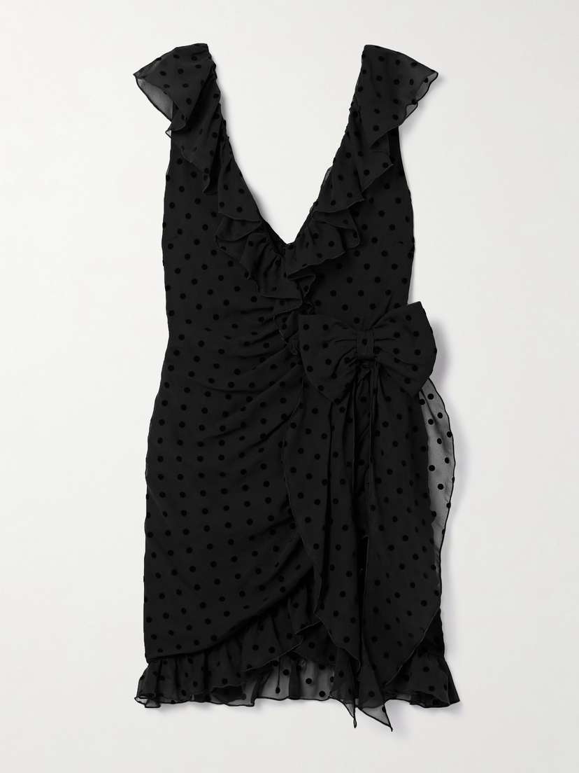 Alessandra Rich Bow-embellished Ruffled Flocked Silk-chiffon Mini Dress