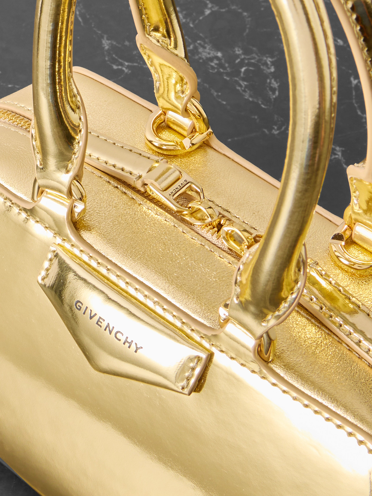 Givenchy Antigona Mini Top-handle Bag In Mirror Laminated Leather In Gold