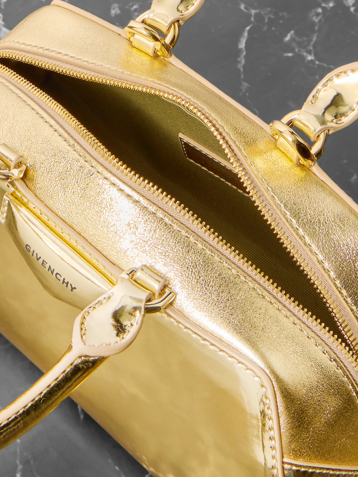 Givenchy Antigona Mini Top-handle Bag In Mirror Laminated Leather In Gold