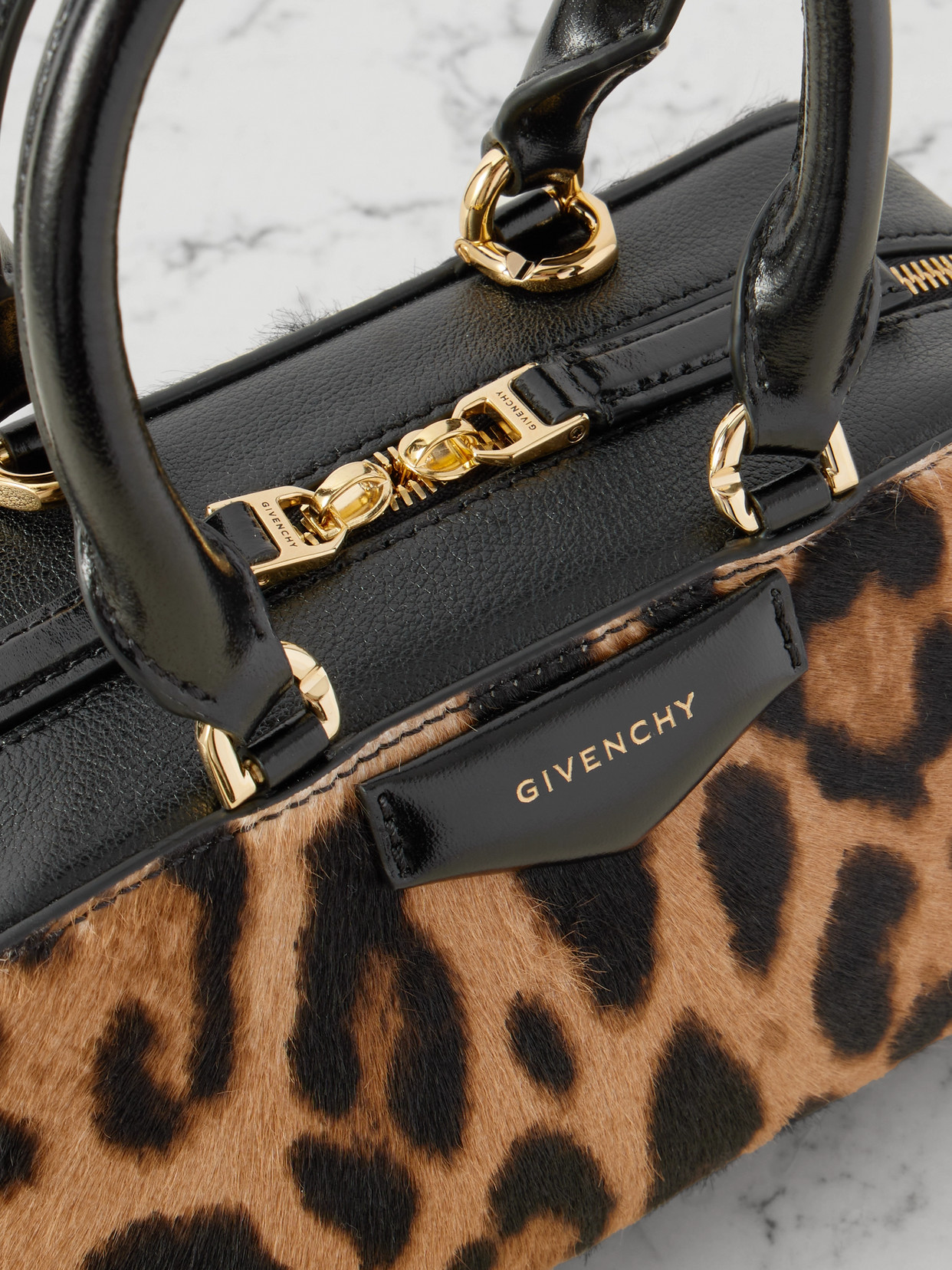 Givenchy Antigona East West Brown Mini Handbag With Animalier Print And Logo Lettering On The Front In Leathe In Animal Print