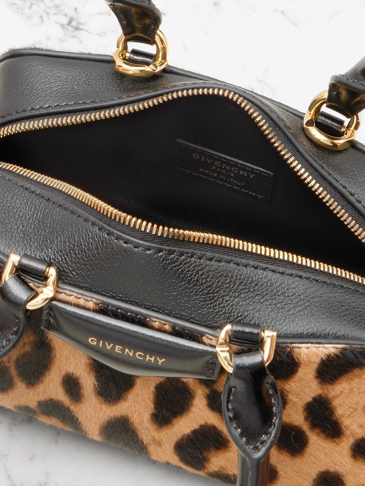 Givenchy Antigona East West Brown Mini Handbag With Animalier Print And Logo Lettering On The Front In Leathe In Animal Print