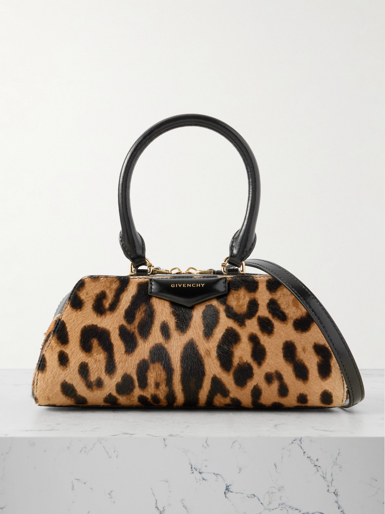 Givenchy Antigona East West Mini Leather-trimmed Leopard-print Calf Hair Tote In Multi