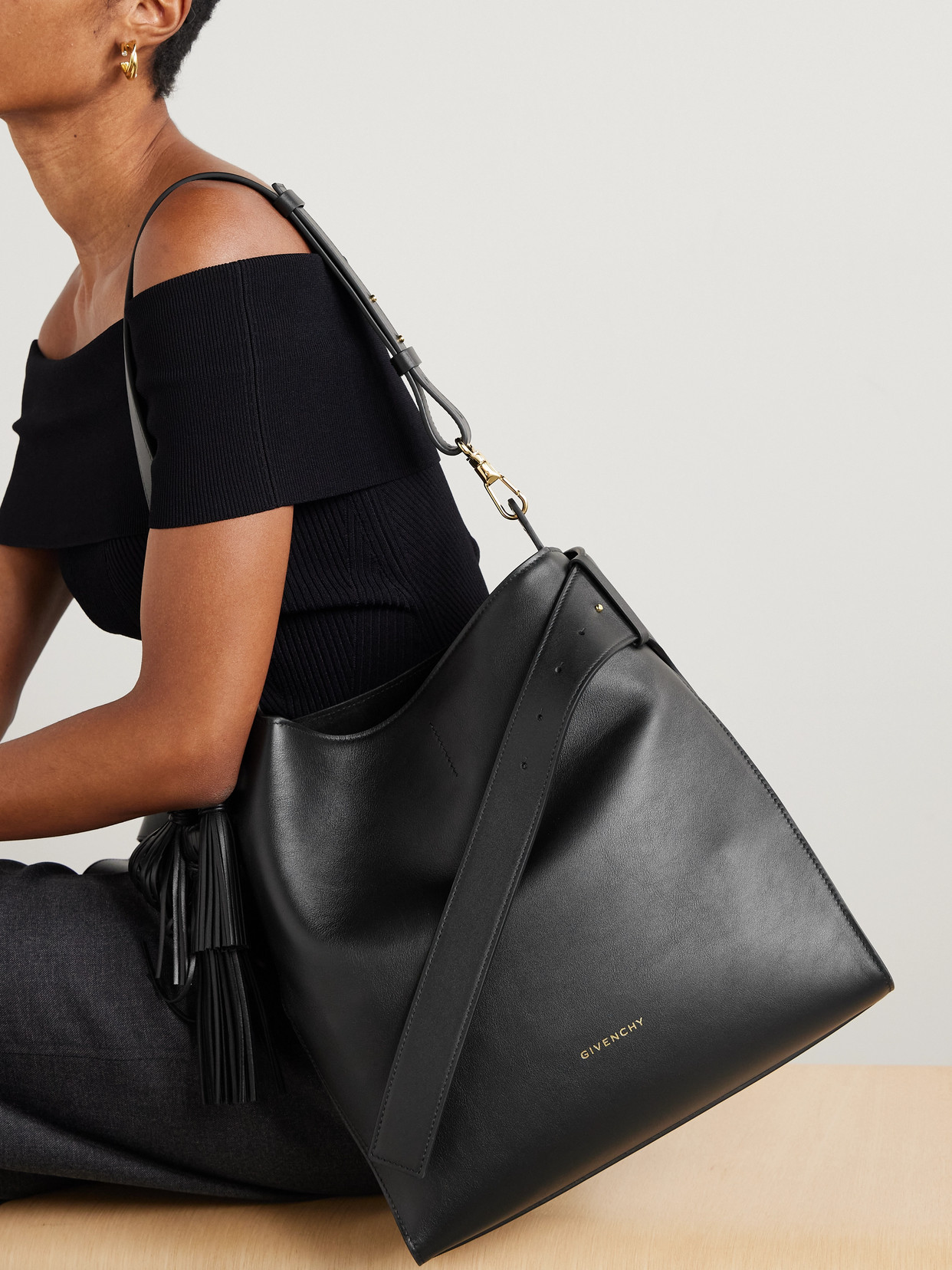 Givenchy Day Medium Tasseled Leather Shoulder Bag In Black