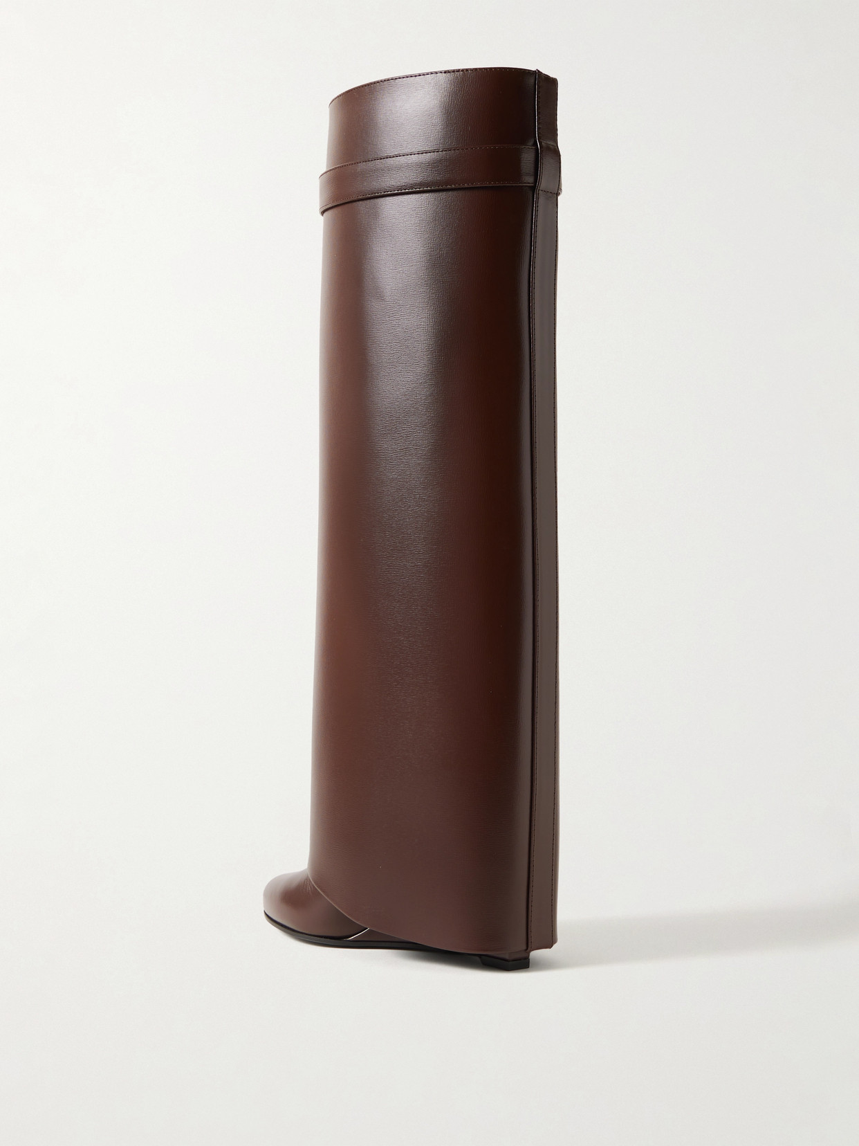 Givenchy Shark Lock Embellished Glossed-leather Knee Boots In Brown