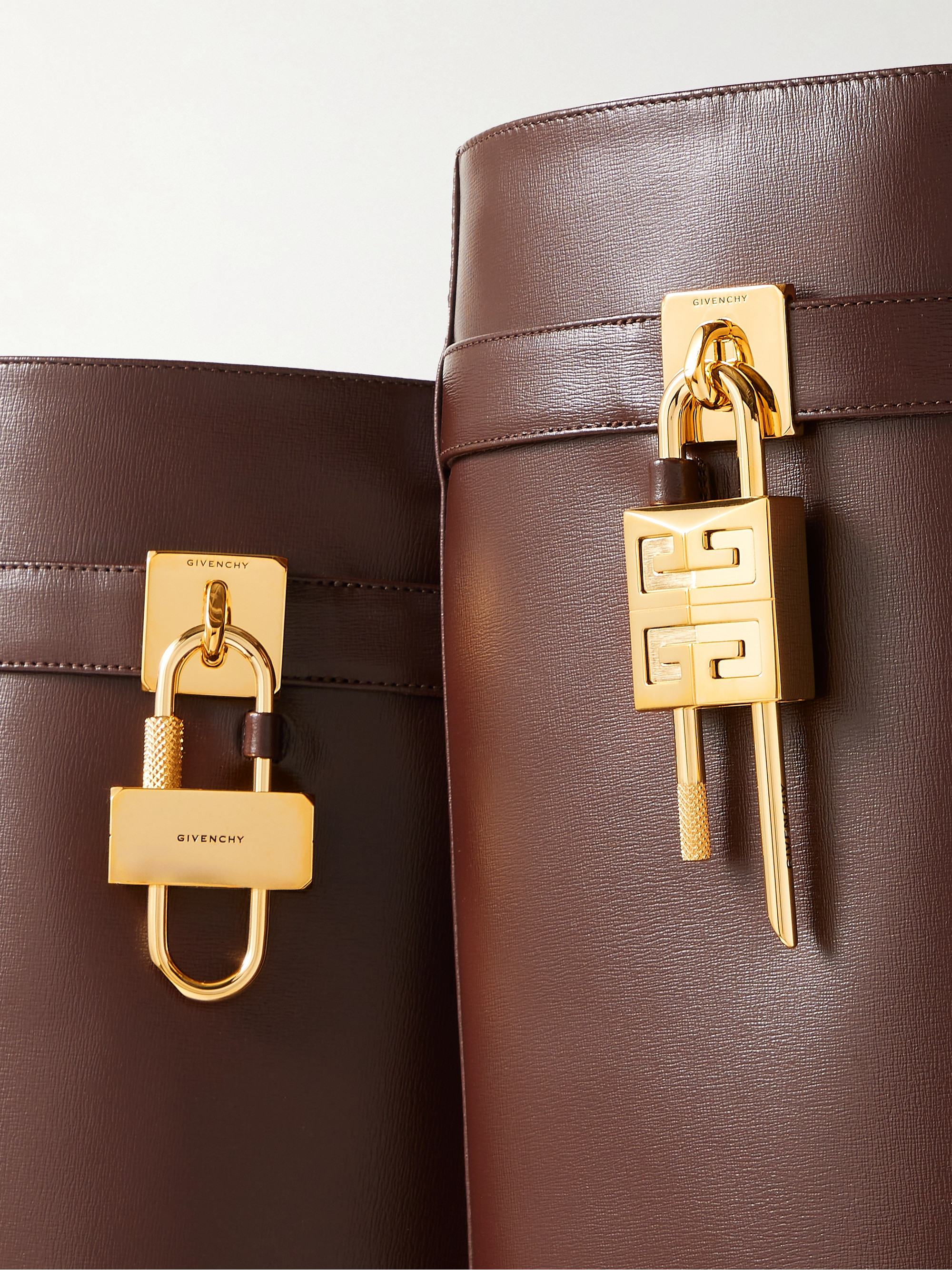 Givenchy Shark Lock embellished glossed-leather knee boots thumbnail