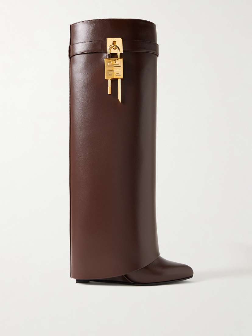 Givenchy Shark Lock Embellished Glossed-leather Knee Boots