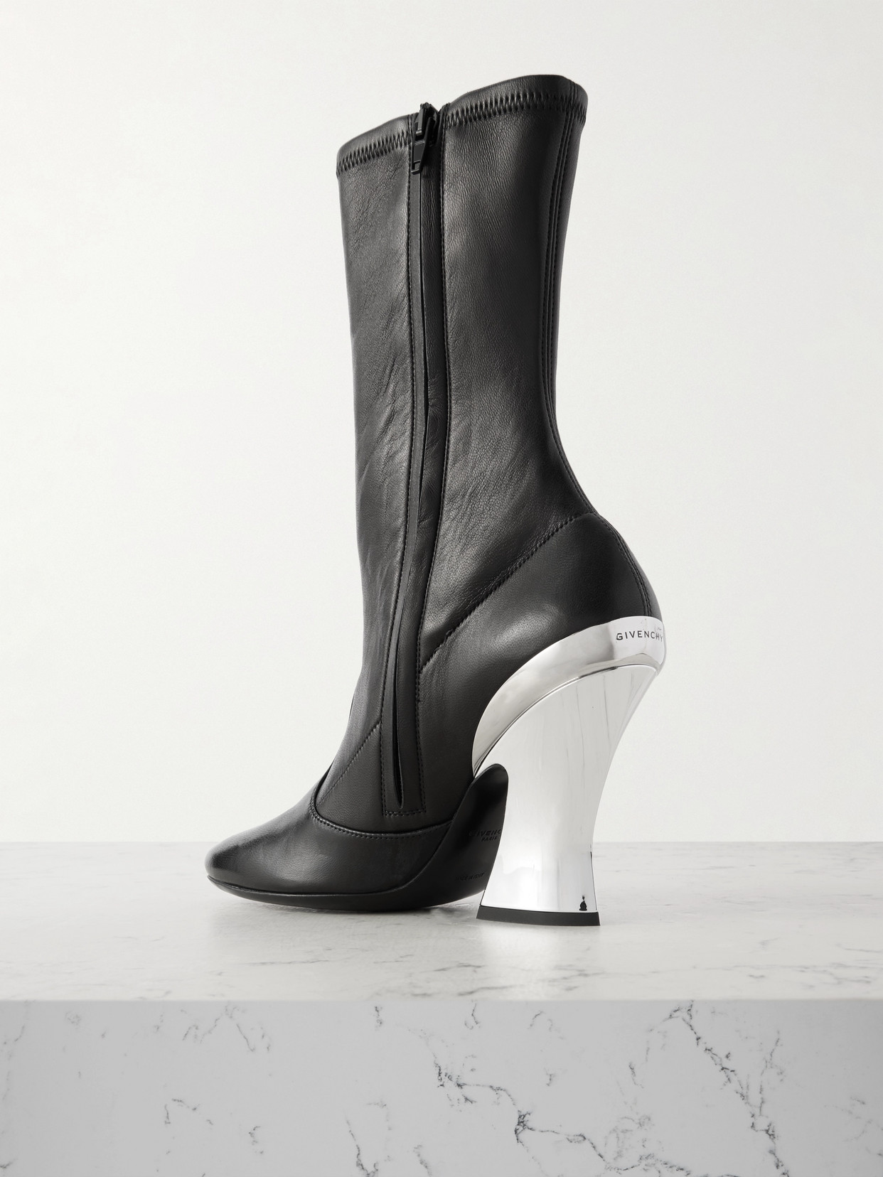 Stretch-Leather Ankle Boots