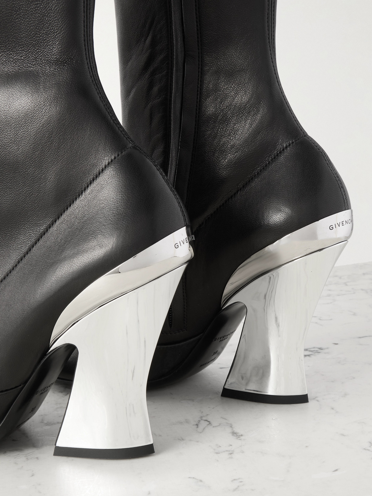 Stretch-Leather Ankle Boots