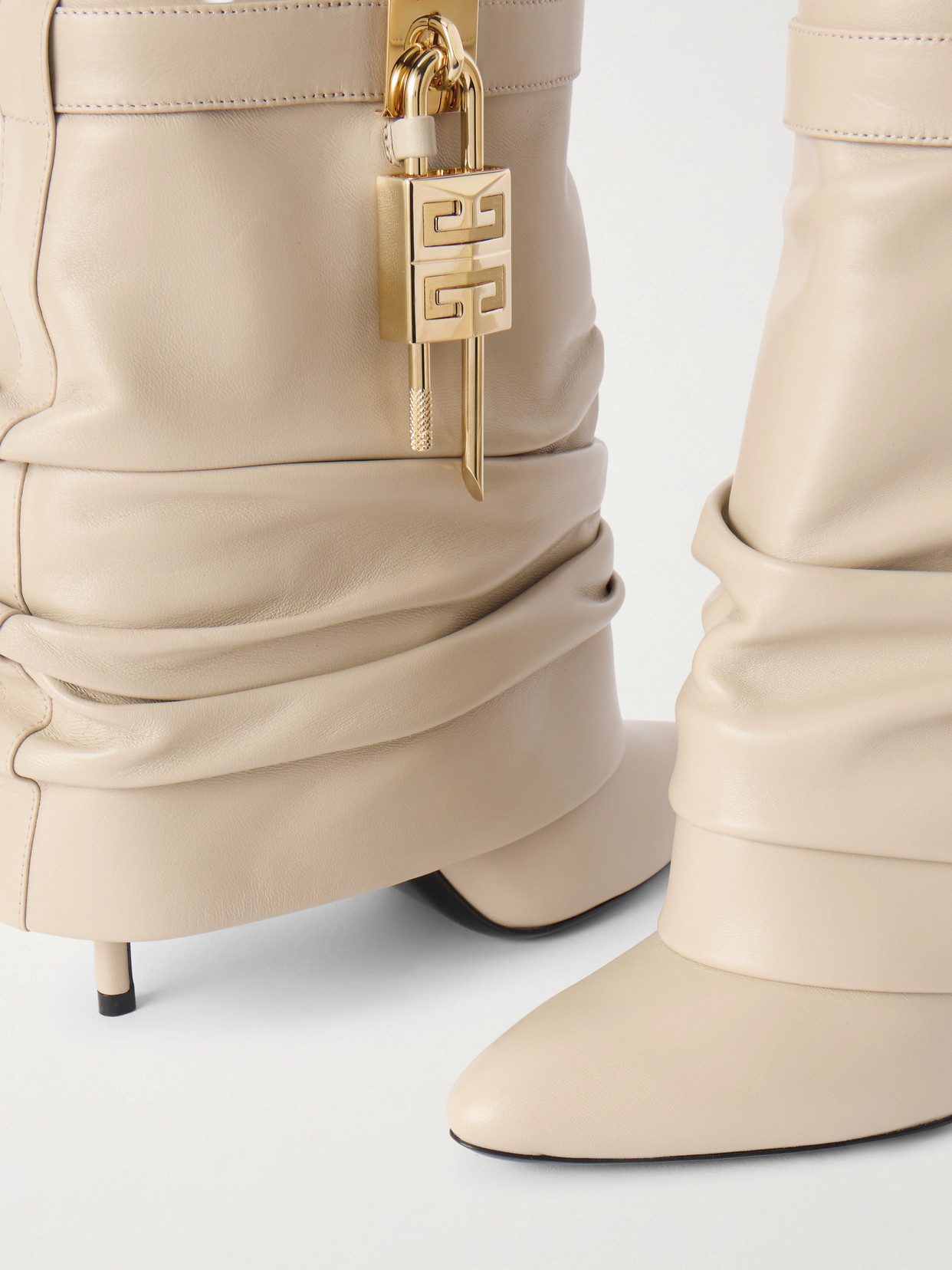 Givenchy Shark Lock Embellished Ruched Leather Ankle Boots In Neutral