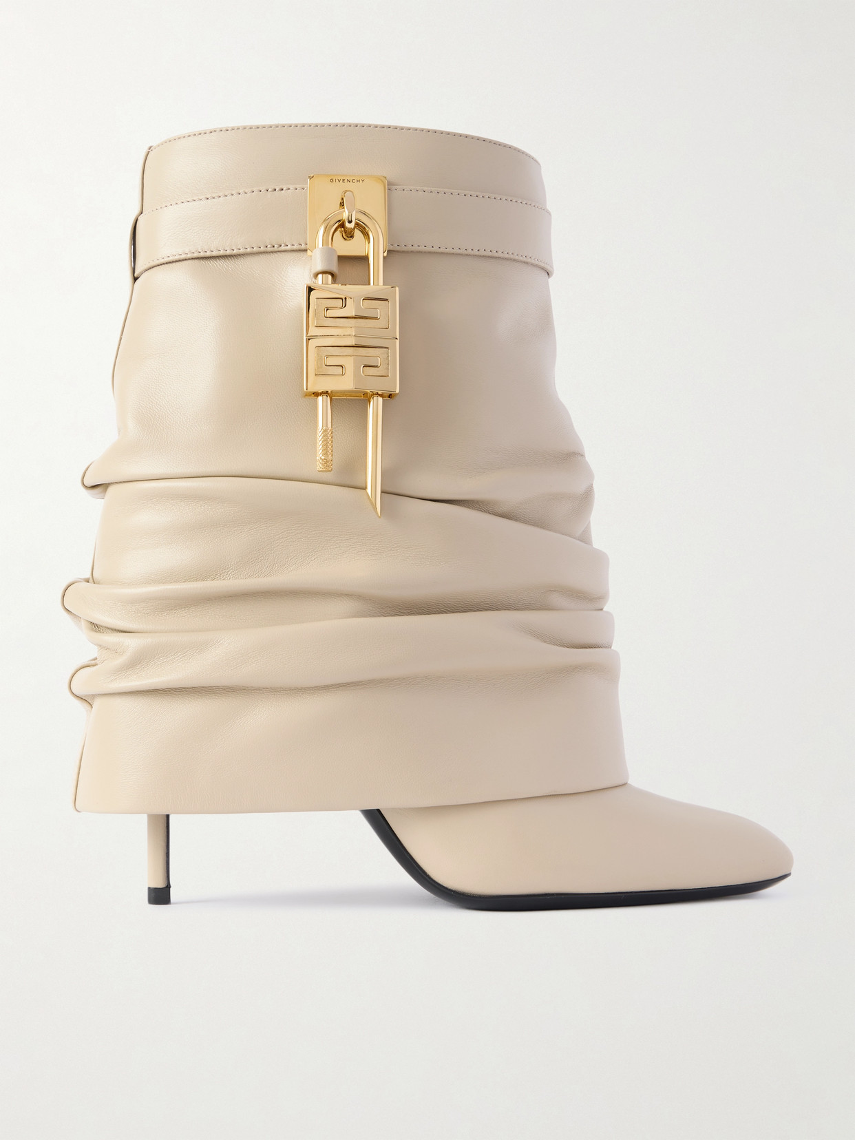Givenchy Shark Lock Embellished Ruched Leather Ankle Boots In Neutral