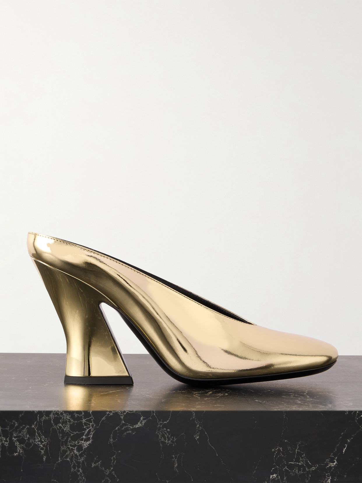 Givenchy Mirrored-leather Mules In Gold