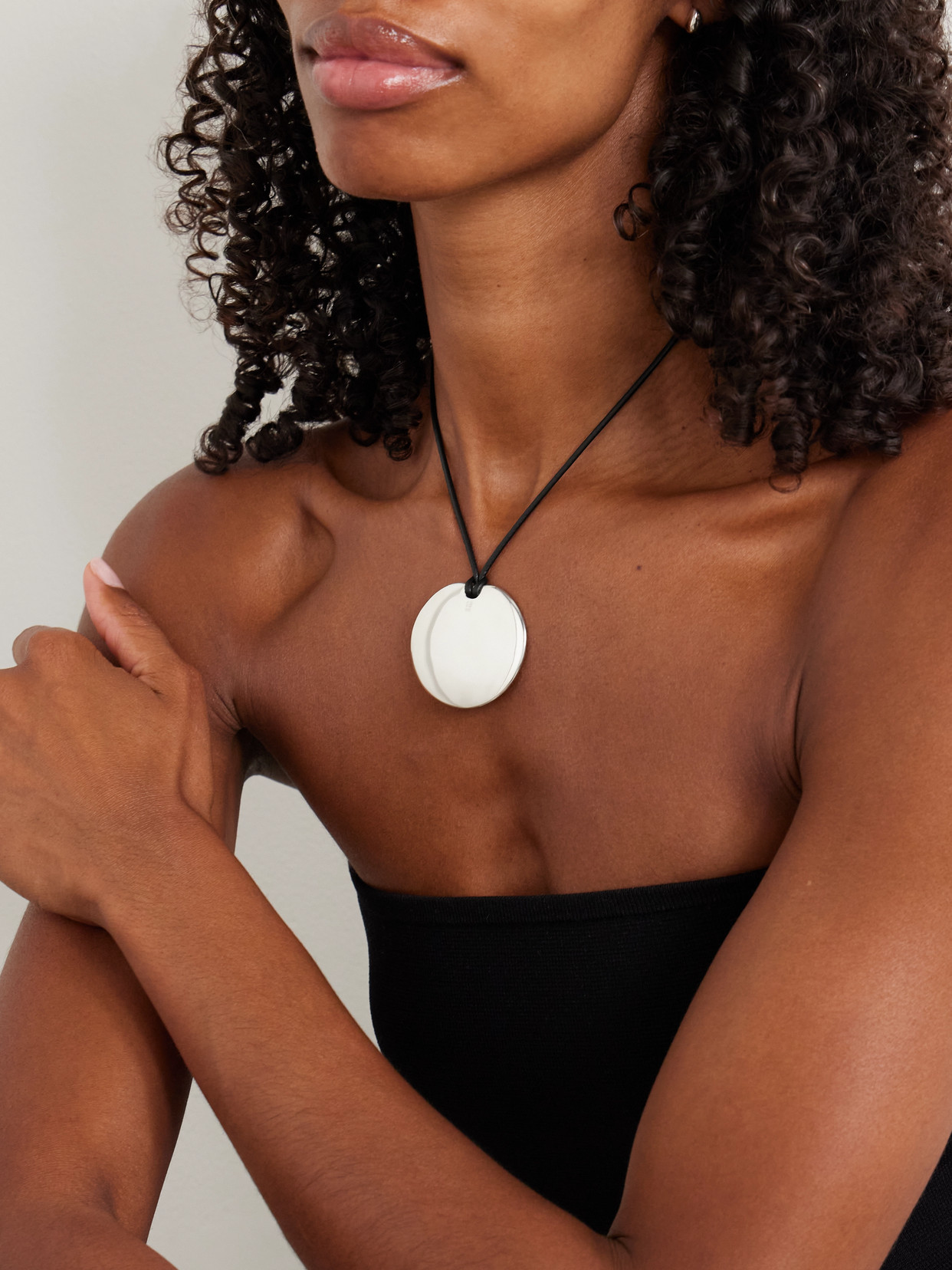 Sophie Buhai Medium Full Moon Cord And Silver Necklace In Silver
