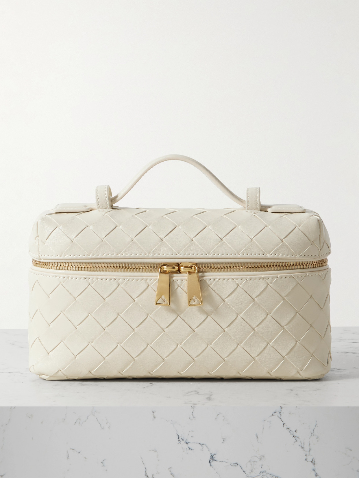 Bottega Veneta Bang Bang Vanity Intrecciato Leather Tote In Off-white