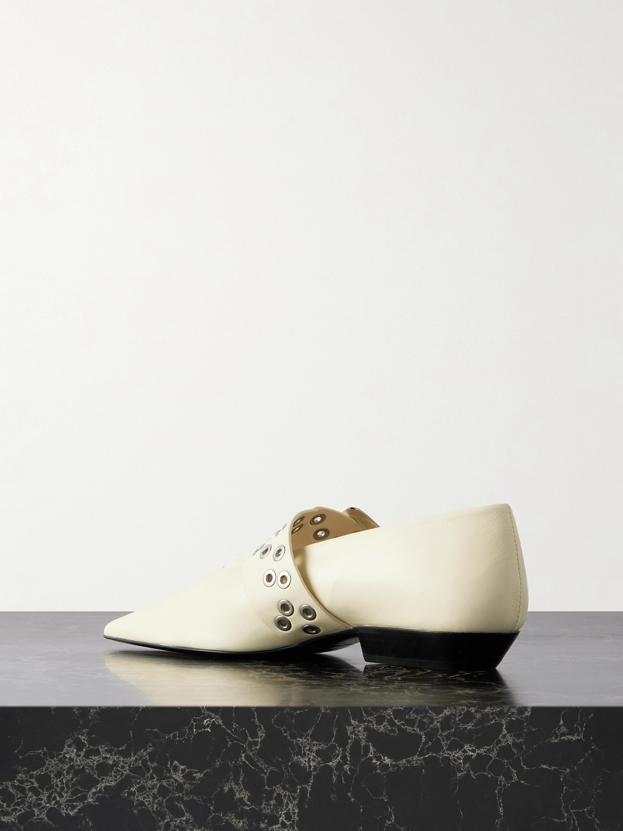 Jil Sander Eyelet-embellished Leather Mary-jane Ballet Flats In White