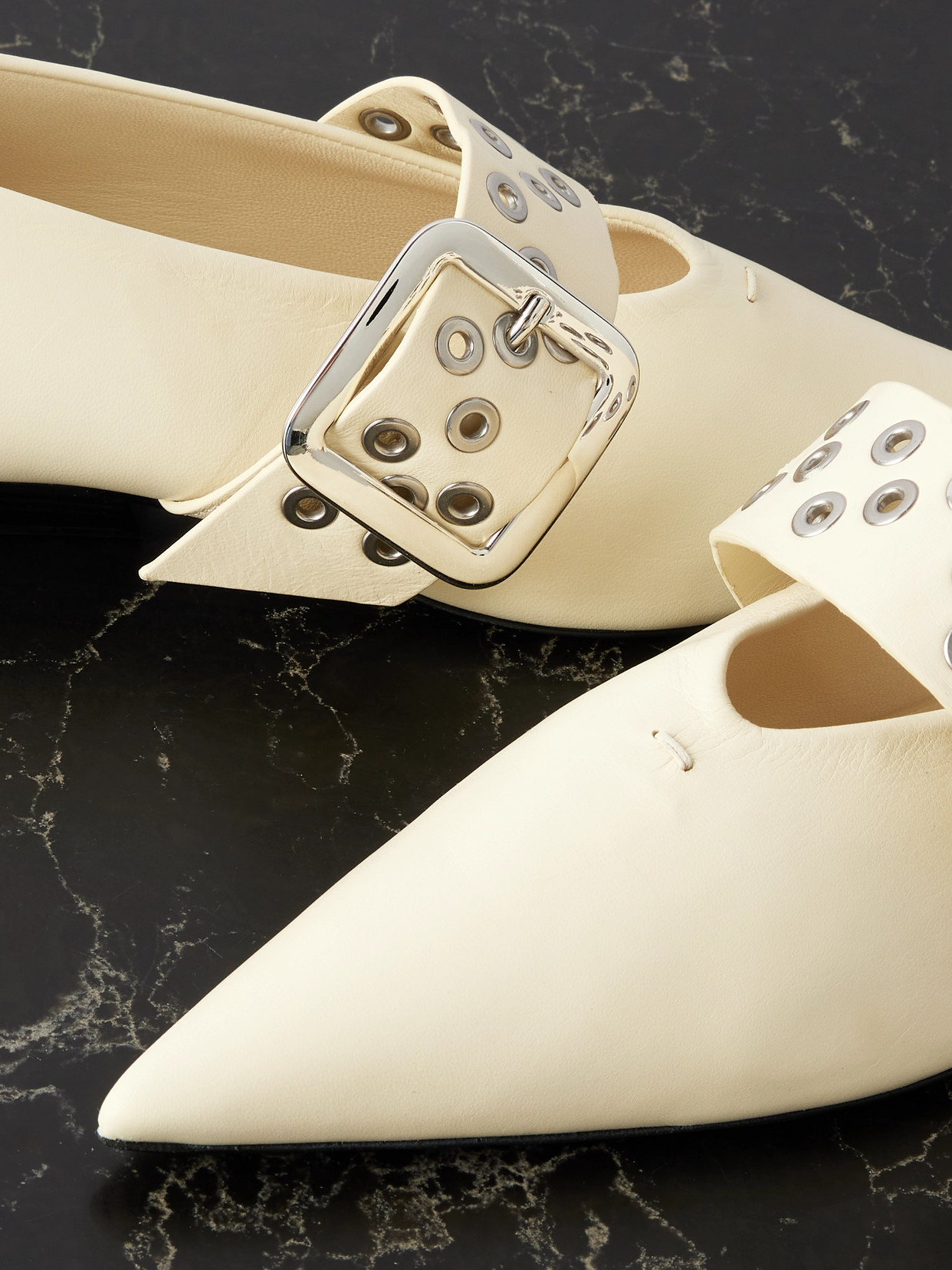 Jil Sander Eyelet-embellished Leather Mary-jane Ballet Flats In White