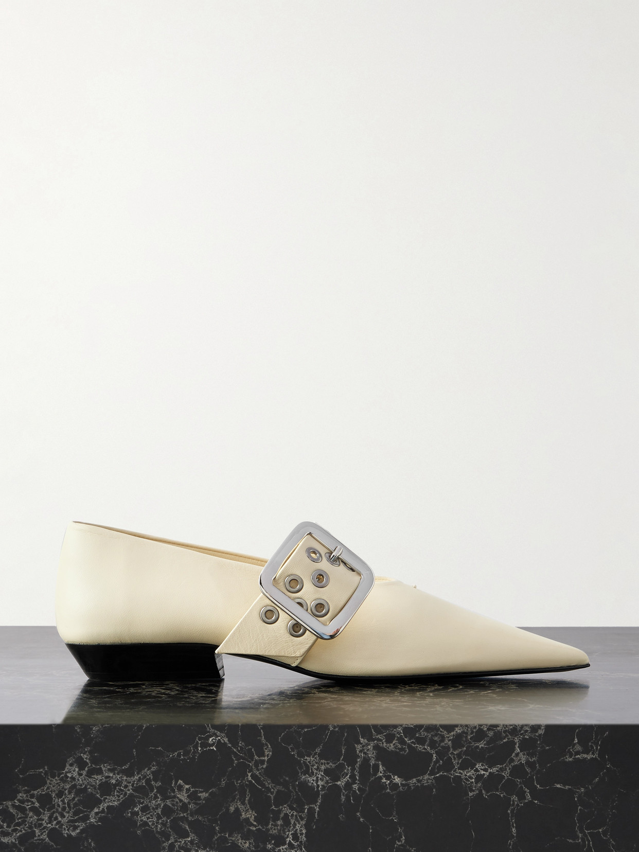 Jil Sander Eyelet-embellished Leather Mary-jane Ballet Flats In White