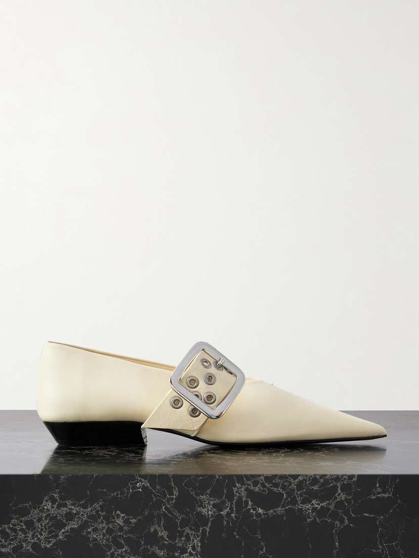 Jil Sander Eyelet-embellished Leather Mary-jane Ballet Flats