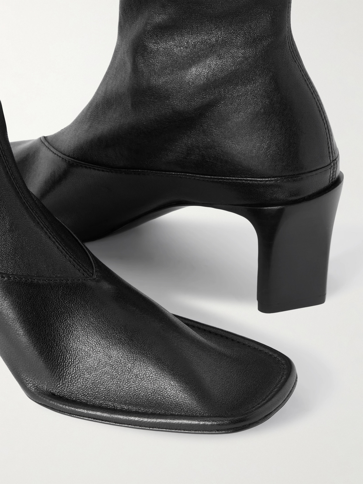Jil Sander Square Toe Ankle Boots With Block Heel In Black