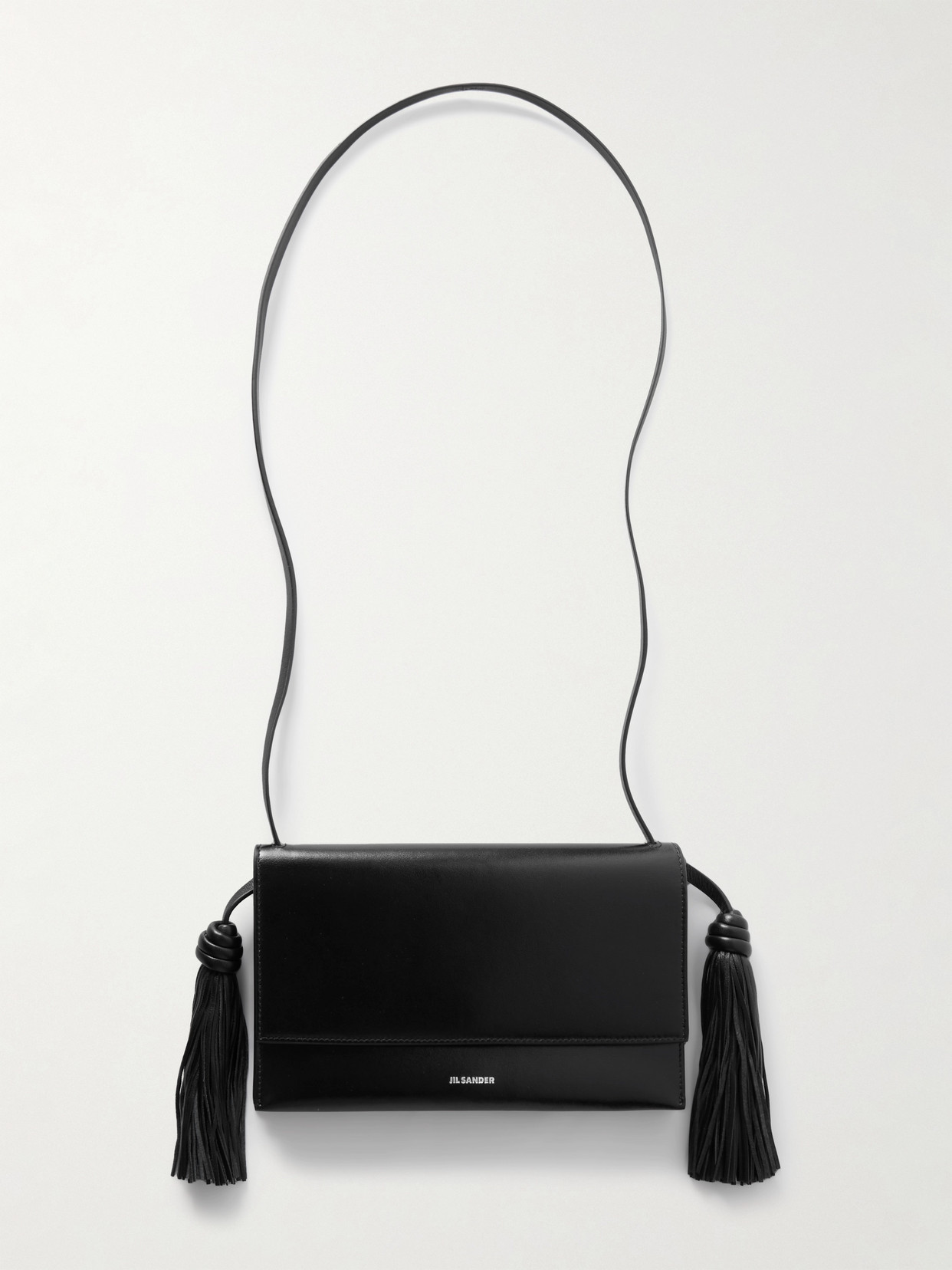 Jil Sander Tasseled Leather Shoulder Bag In Black
