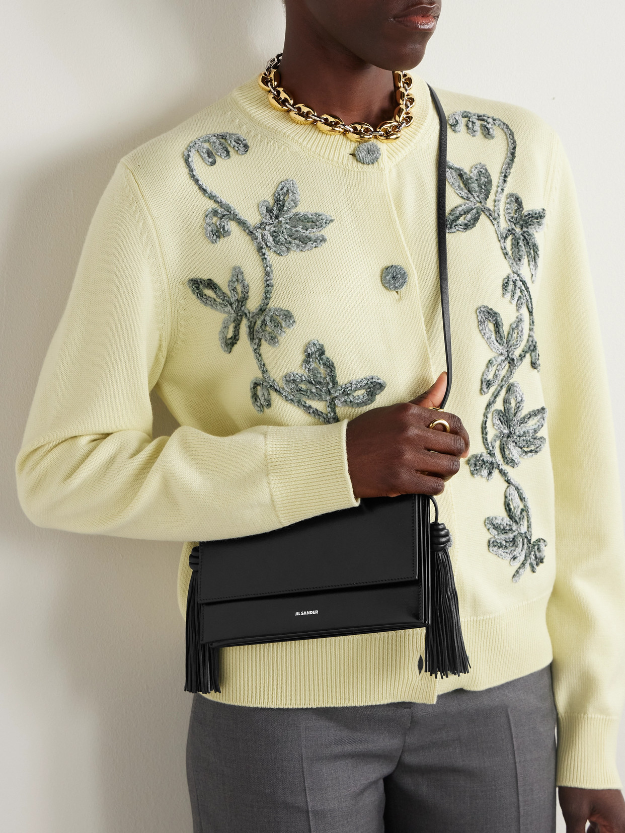 Jil Sander Tasseled Leather Shoulder Bag