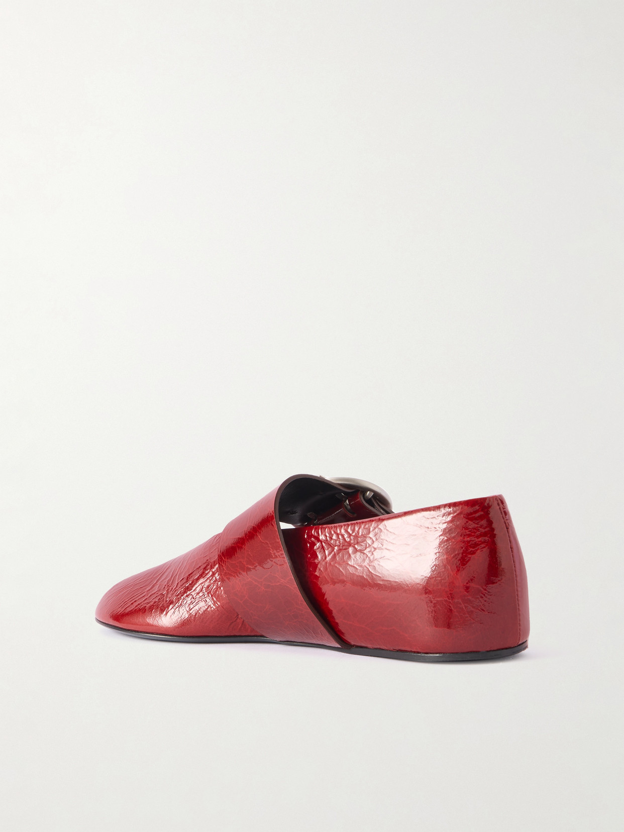 Jil Sander Crinkled Patent-leather Mary-jane Ballet Flats In Red