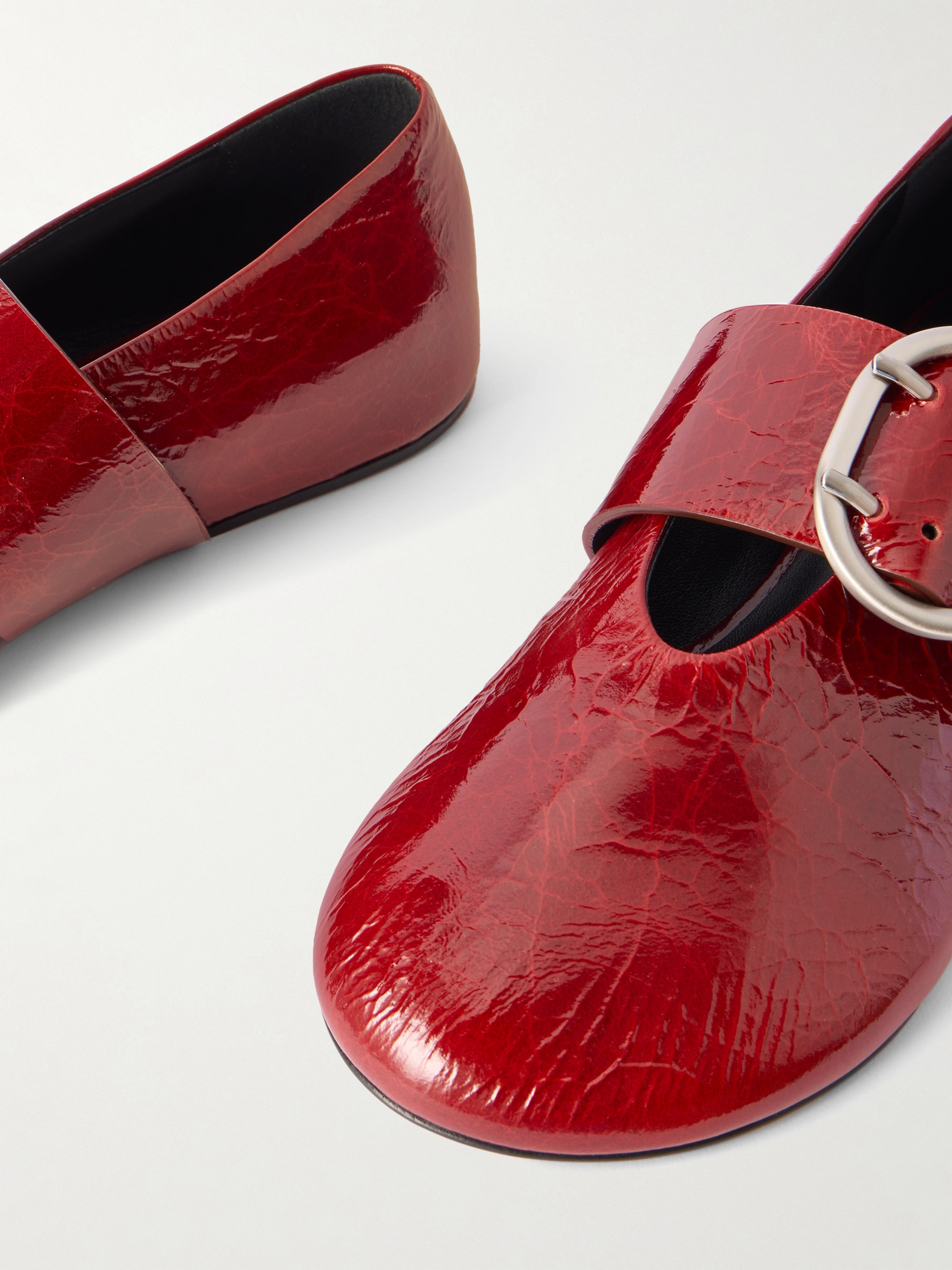新品未使用！パンテールグリーンハウスバンドー チェリーレッドシルクツイル Jil Sander - Crinkled patent-leather Mary-Jane ballet flats | Plush