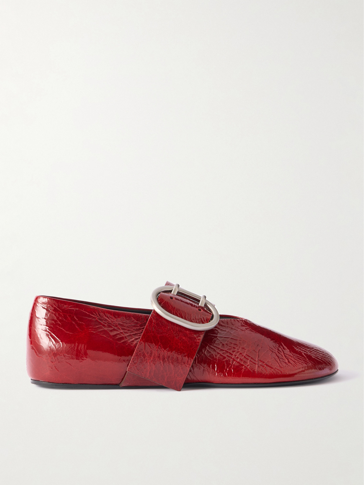 Jil Sander Crinkled Patent-leather Mary-jane Ballet Flats In Red